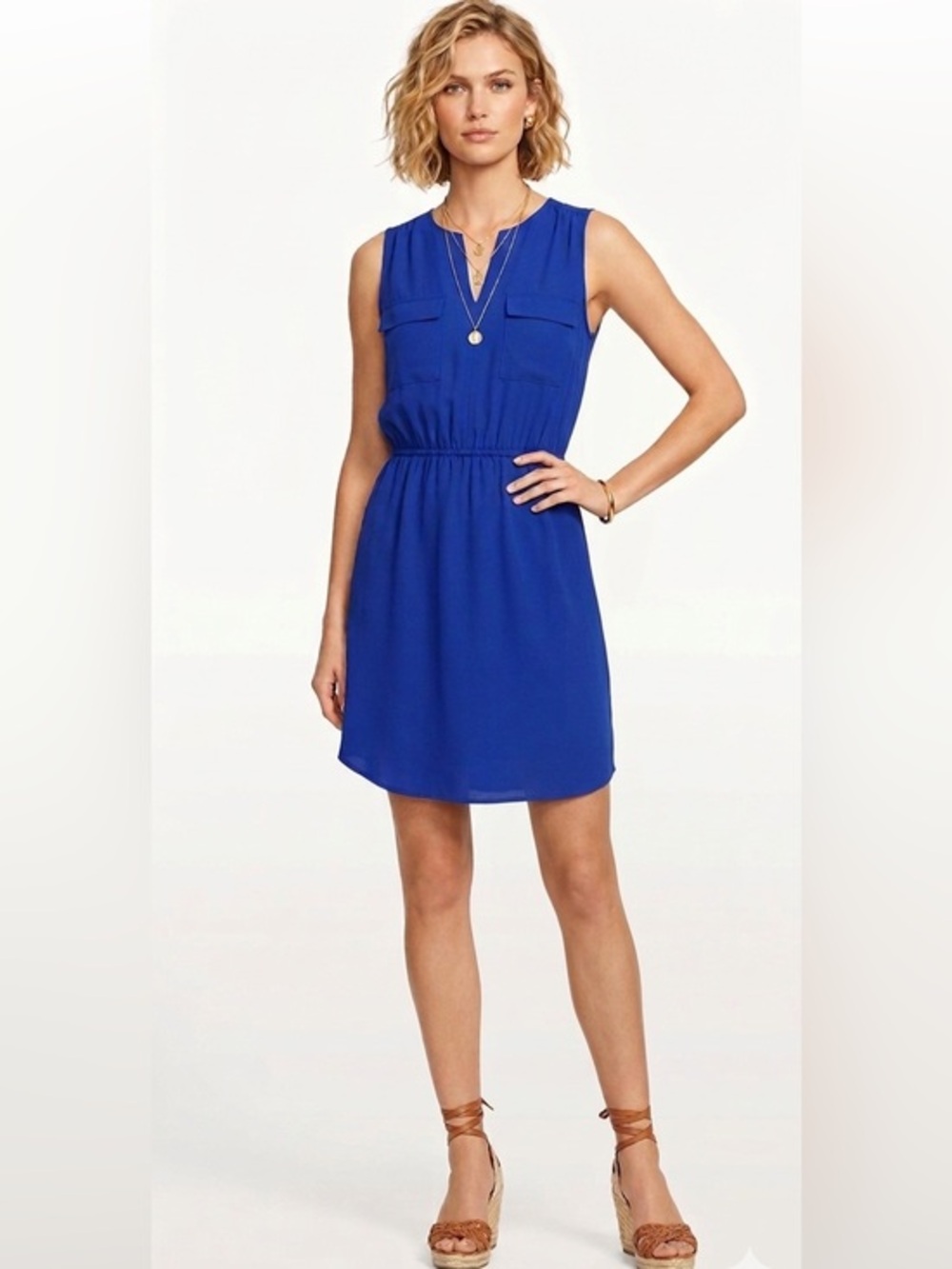 Monteau Blue Sleeveless V-Neck A-Line Dress Size Small